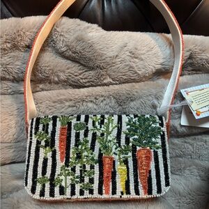 Beaded Carrot Garden Crossbody Bag - White/Black/Orange-NWT